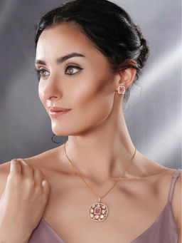 Saraf RS Jewellery - Gold Plated Pink Kundan Studded Designer Jewellery Set