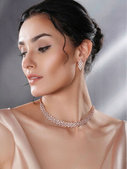 Saraf RS Jewellery - Rose Gold Toned Cubic Zircon Studded Statement Jewellery Set