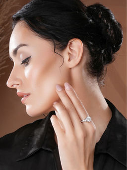 Saraf RS Jewellery - Silver Toned Cubic Zircon Studded Engagement Adjustable Ring