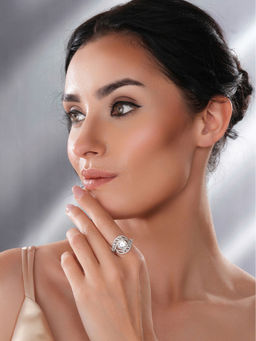 Saraf RS Jewellery - White Rhodium Cubic Zircon Studded Adjustable Ring