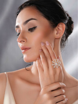 Saraf RS Jewellery - Gold Plated Zircon Studded 3D Effect Adjustable Ring