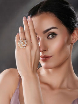 Saraf RS Jewellery - Gold Plated Zircon Studded 3 D Effect Adjustable Ring