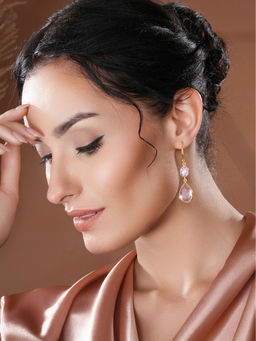 Saraf RS Jewellery - Blush Pink Cyrstal Tear Drop Dangler Shaped Minimal Earrings