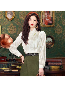 PARTIQ - White Printed Full Sleeves Top