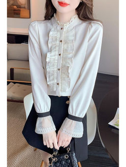 PARTIQ - White Solid Full Sleeves Top