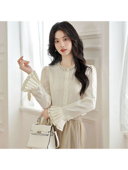 PARTIQ - Cream Solid Full Sleeves Top