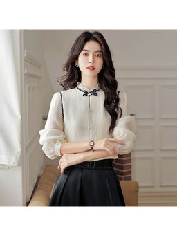 PARTIQ - Cream Solid Full Sleeves Top