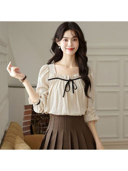 PARTIQ - White Solid Three Fourth Sleeves Top