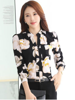 PARTIQ - Black Floral Three Fourth Sleeves Shirt