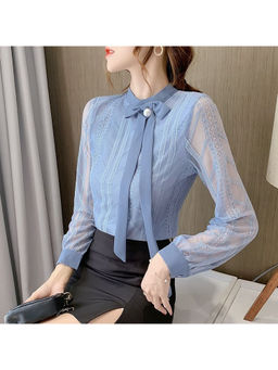 PARTIQ - Blue Self Design Full Sleeves Top