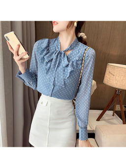 PARTIQ - Blue Self Design Full Sleeves Shirt