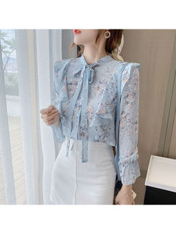 PARTIQ - Blue Floral Full Sleeves Top
