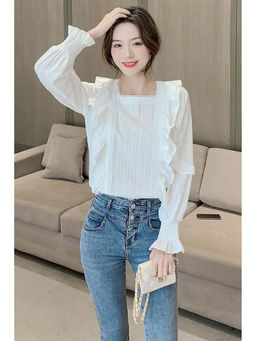 PARTIQ - White Embroidered Full Sleeves Top