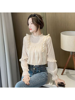 PARTIQ - White Self Design Full Sleeves Top
