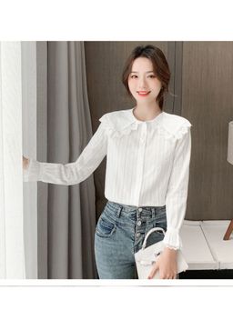 PARTIQ - White Self Design Full Sleeves Top