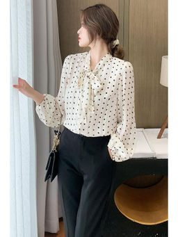 PARTIQ - White Polka Dots Full Sleeves Top