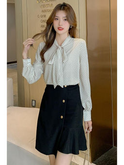 PARTIQ - Cream Polka Dots Full Sleeves Top