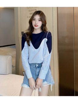 PARTIQ - Blue Colorblock Full Sleeves Top