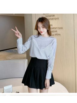 PARTIQ - Grey Colorblock Full Sleeves Top