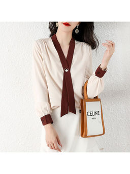 PARTIQ - Cream Solid Full Sleeves Top