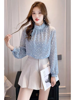 PARTIQ - Blue Self Design Full Sleeves Top