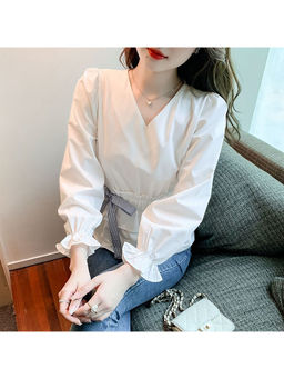 PARTIQ - White Solid Full Sleeves Top