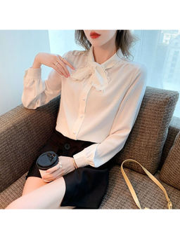 PARTIQ - White Solid Full Sleeves Top