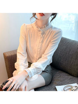 PARTIQ - White Textured Full Sleeves Shirt