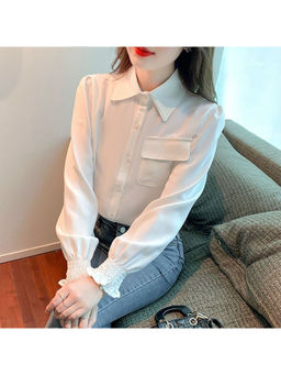 PARTIQ - White Solid Full Sleeves Shirt