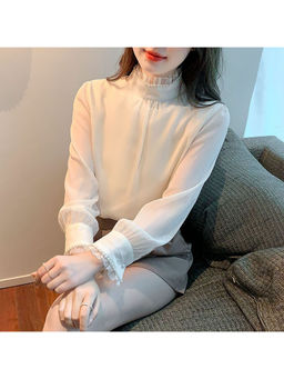 PARTIQ - White Textured Full Sleeves Top
