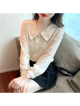 PARTIQ - White Self Design Full Sleeves Shirt