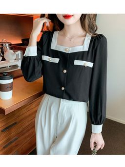 PARTIQ - Black Solid Full Sleeves Top