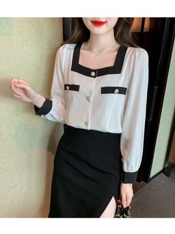 PARTIQ - White Solid Full Sleeves Top