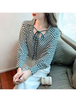 PARTIQ - Green Checks Full Sleeves Top