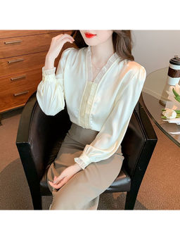 PARTIQ - White Solid Full Sleeves Top