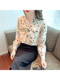 PARTIQ - White Printed Full Sleeves Top