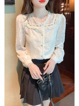 PARTIQ - White Self Design Full Sleeves Top