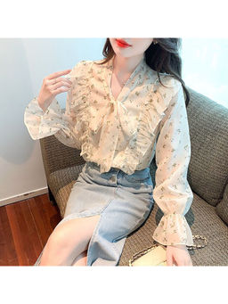 PARTIQ - White Printed Full Sleeves Top