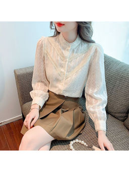 PARTIQ - White Self Design Full Sleeves Top