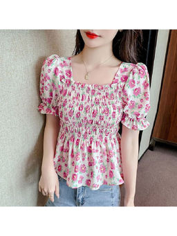 PARTIQ - Multi-Colour Floral Puff Sleeves Top