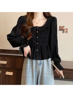 PARTIQ - Black Solid Full Sleeves Top