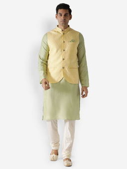 KISAH - Men Beige Kurta Jacket (Set of 3)
