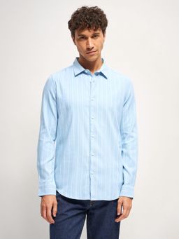 The Bear House - Blue Striped Slim Fit Casual Shirt