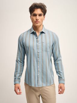 The Bear House - Blue Striped Slim Fit Casual Shirt