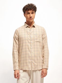 The Bear House - Beige Checks Slim Fit Casual Shirt