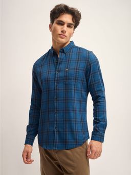 The Bear House - Blue Cotton Checks Slim Fit Casual Shirt