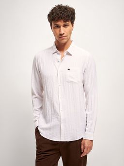 The Bear House - White Solid Slim Fit Casual Shirt