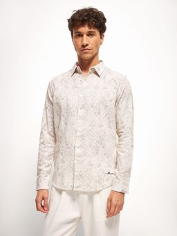 The Bear House - Beige Printed Slim Fit Casual Shirt
