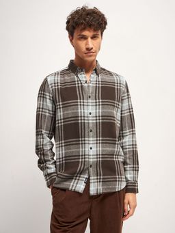 The Bear House - Brown Cotton Checks Slim Fit Casual Shirt