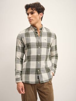 The Bear House - Olive Checks Slim Fit Casual Shirt